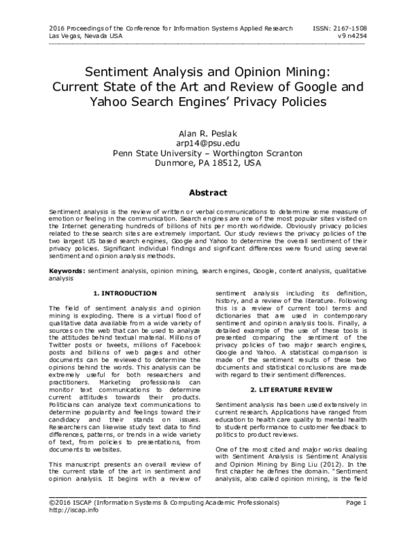 (PDF) Sentiment Analysis and Opinion Mining: Current State of the Art ...