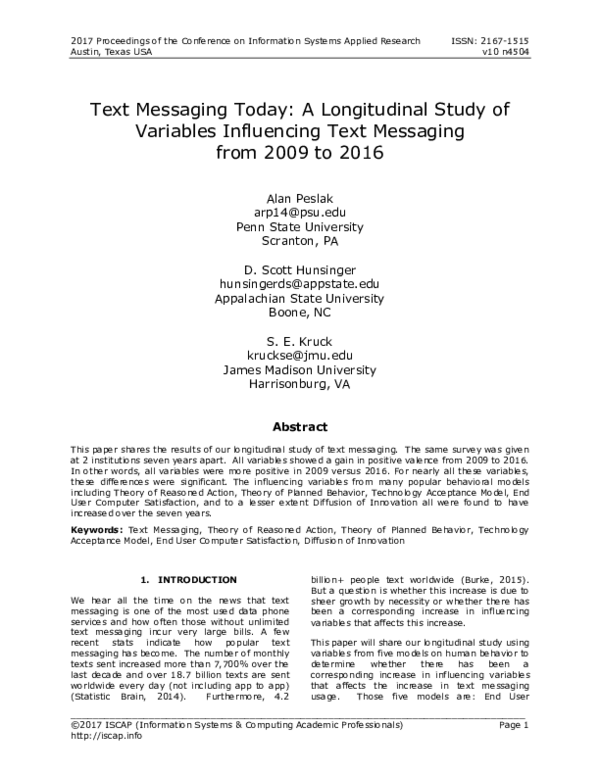 (PDF) Text Messaging Today: A Longitudinal Study of Variables ...