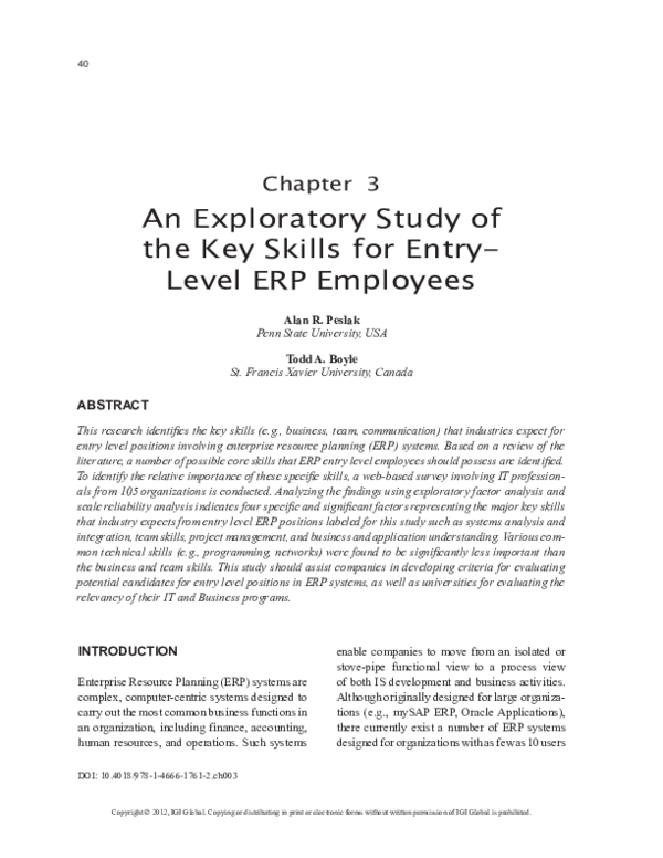 (PDF) An Exploratory Study of the Key Skills for Entry-Level ERP Employees