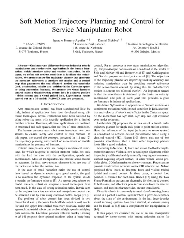 (PDF) Soft Motion Trajectory Planning and Control for Service ...