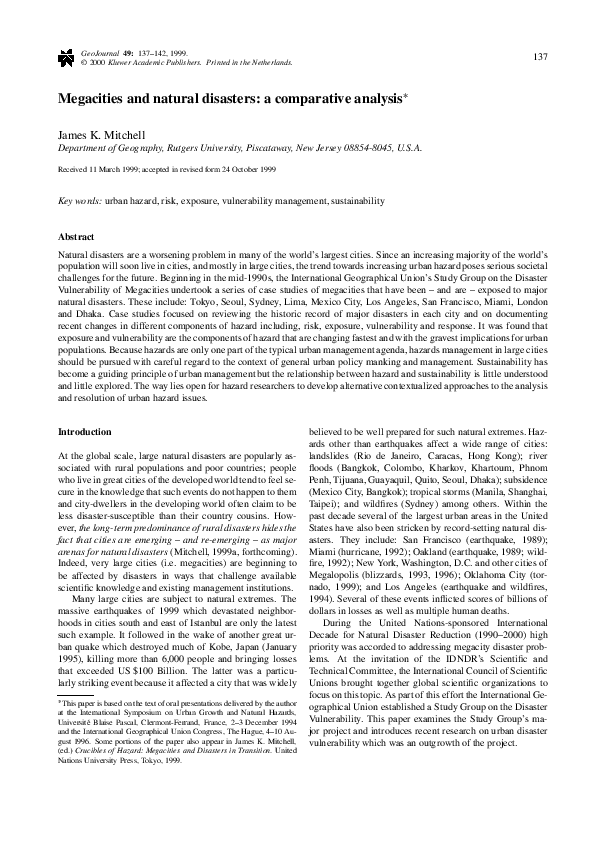 (PDF) Megacities and natural disasters: a comparative analysis*