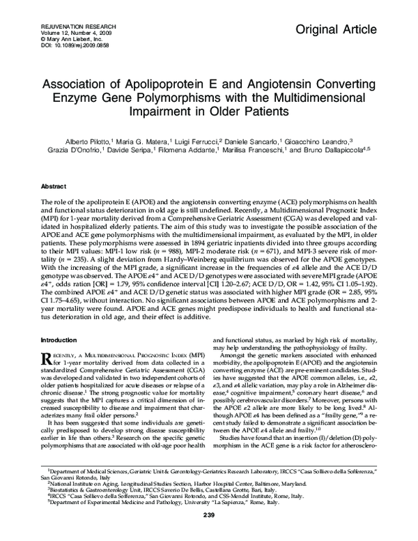 (PDF) Association of Apolipoprotein E and Angiotensin Converting Enzyme ...