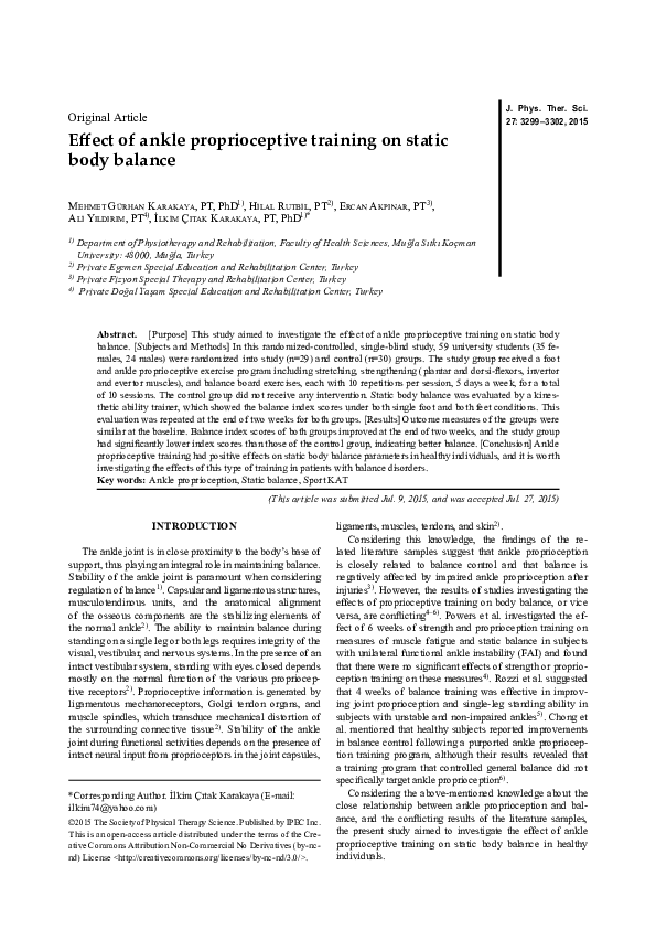 (PDF) Effect of ankle proprioceptive training on static body balance