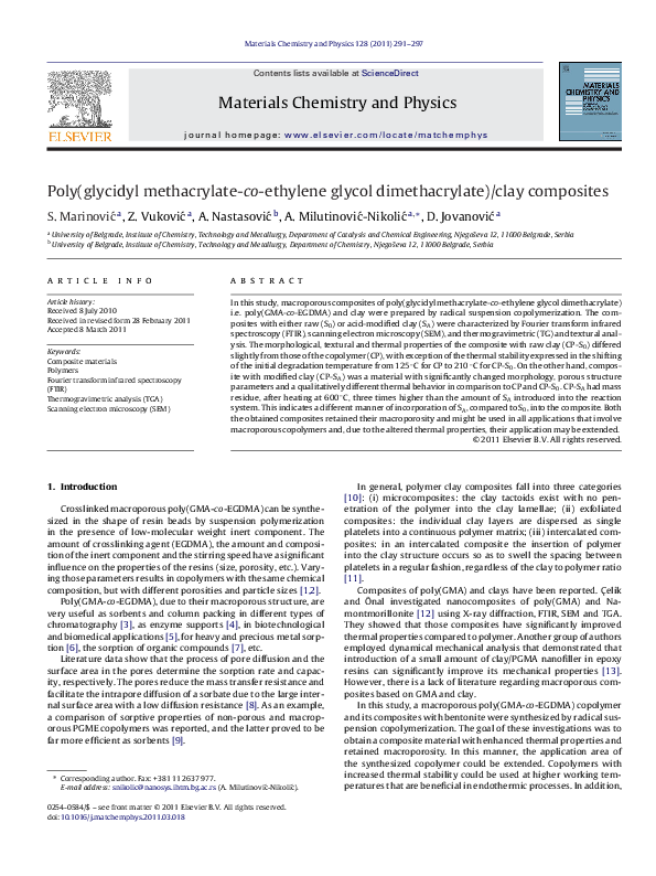 (PDF) Poly(glycidyl methacrylatecoethylene glycol dimethacrylate)/clay composites Aleksandra