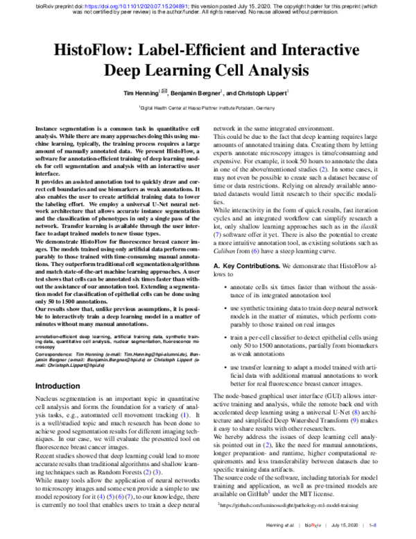 (PDF) HistoFlow: Label-Efficient and Interactive Deep Learning Cell ...