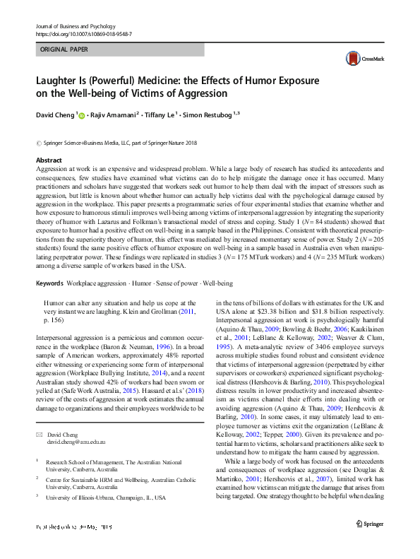 (PDF) Laughter Is (Powerful) Medicine: the Effects of Humor Exposure on ...