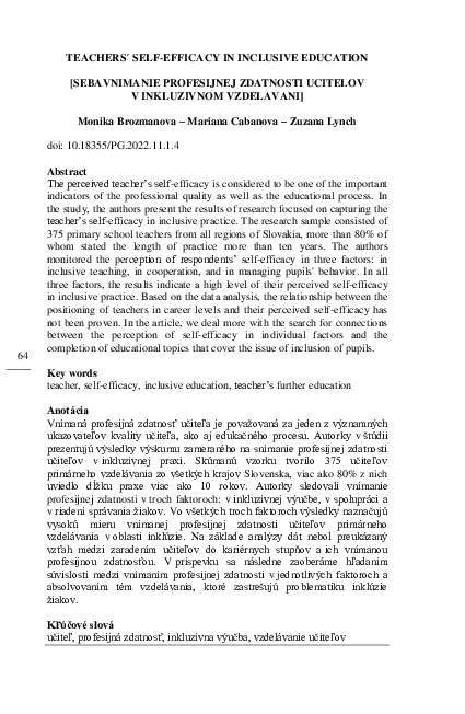 (PDF) Teachers´ Self-Efficacy in Inclusive Education