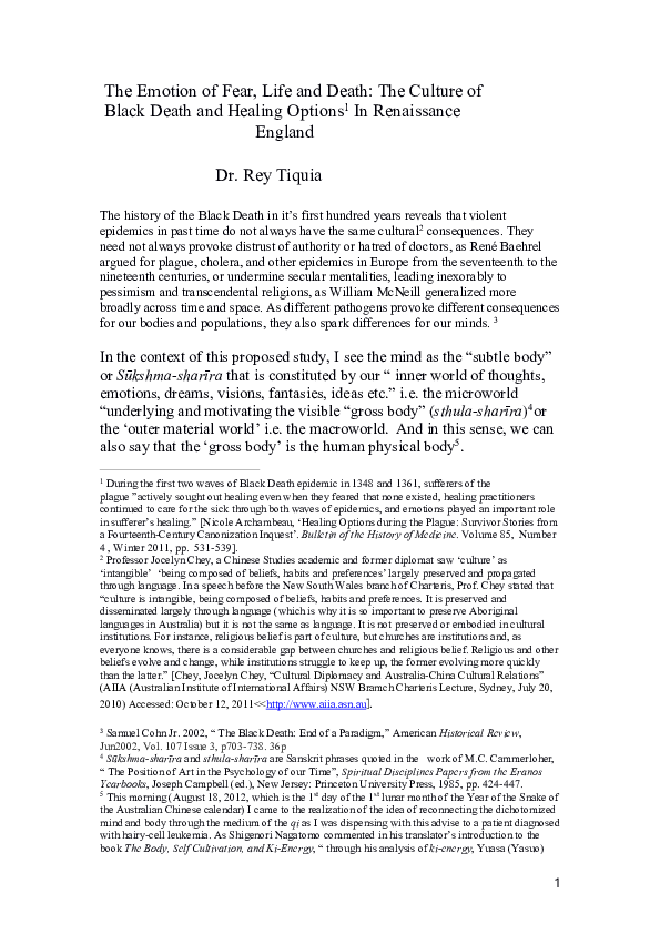 (PDF) The Emotion of Fear, Life and Death: The Culture of Black Death ...
