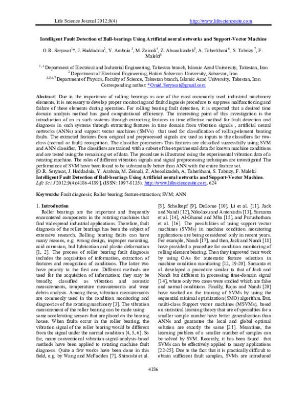 (PDF) Intelligent Fault Detection of Ball-bearings Using Artificial ...