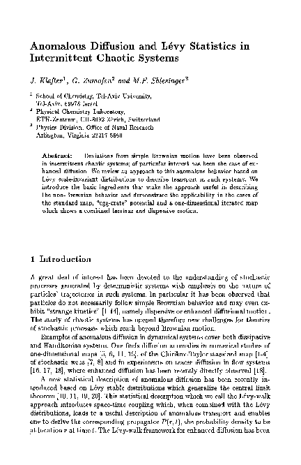 (PDF) Anomalous diffusion and Lévy statistics in intermittent chaotic ...