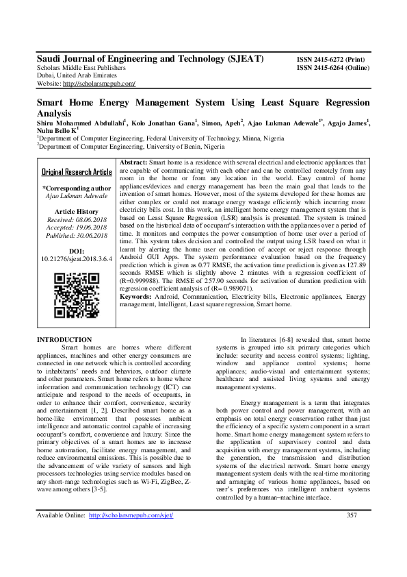 (PDF) Smart Home Energy Management System Using Least Square Regression