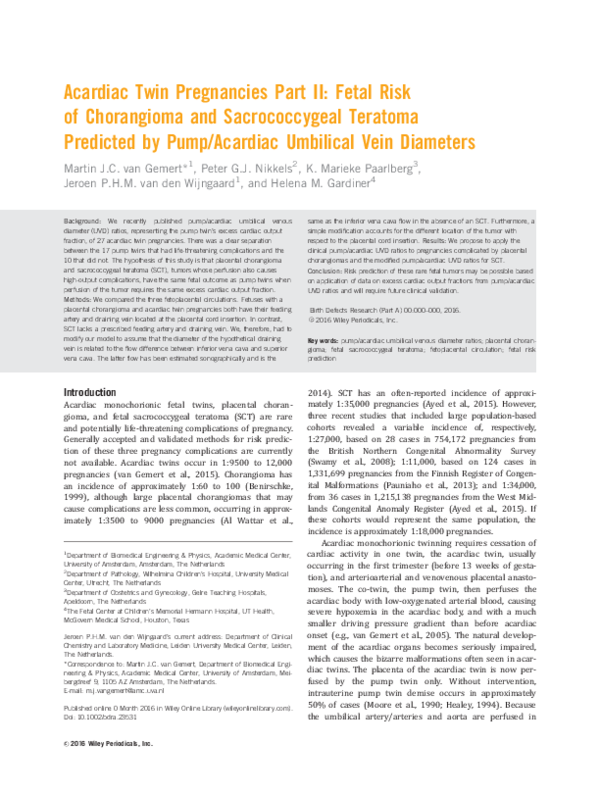 (PDF) Acardiac twin pregnancies part II: Fetal risk of chorangioma and ...
