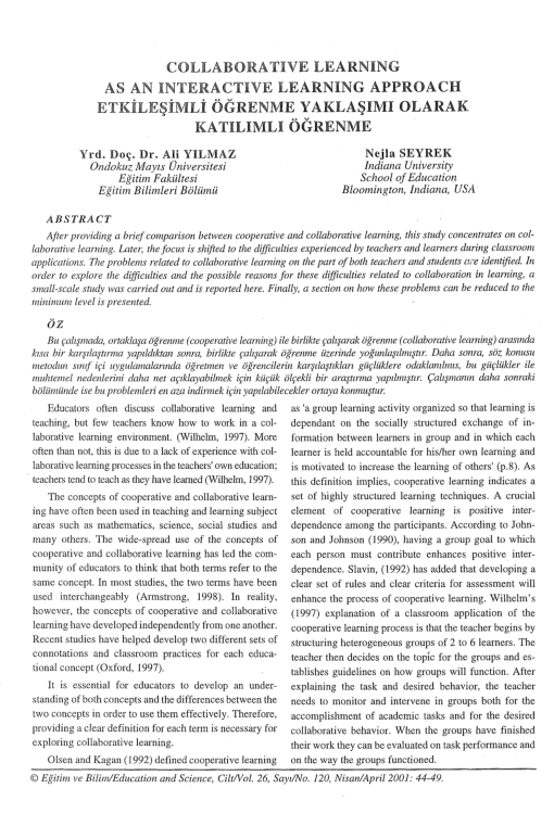 (PDF) Collaborative Learning as an Interactive Learning Approach