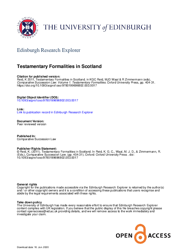 (PDF) Testamentary Formalities in Scotland