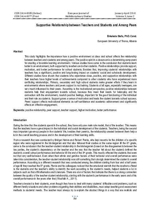 (PDF) Supportive Relationship Between Teachers And Students And Among Peers