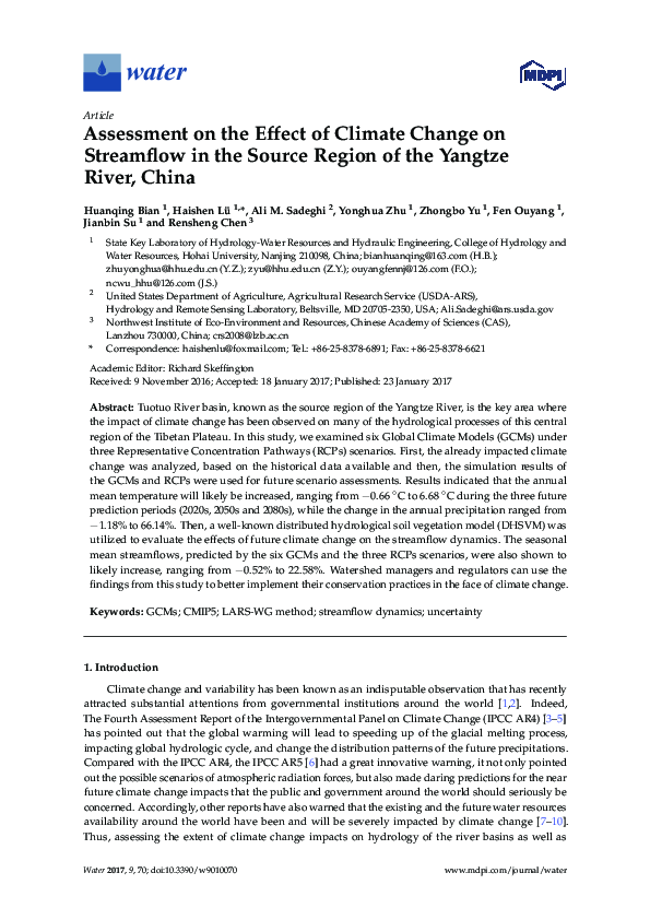 (PDF) Assessment on the Effect of Climate Change on Streamflow in the ...