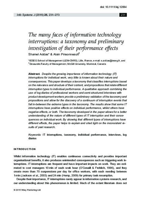 (PDF) The many faces of information technology interruptions: a ...