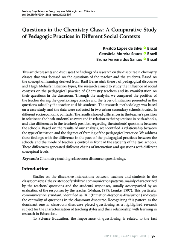 (PDF) Questions in the Chemistry Class: A Comparative Study of ...