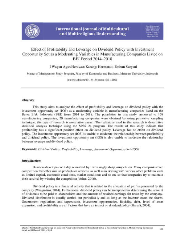 (PDF) Effect of Profitability and Leverage on Dividend Policy with ...