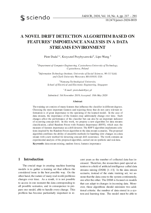 (PDF) A Novel Drift Detection Algorithm Based on Features’ Importance ...