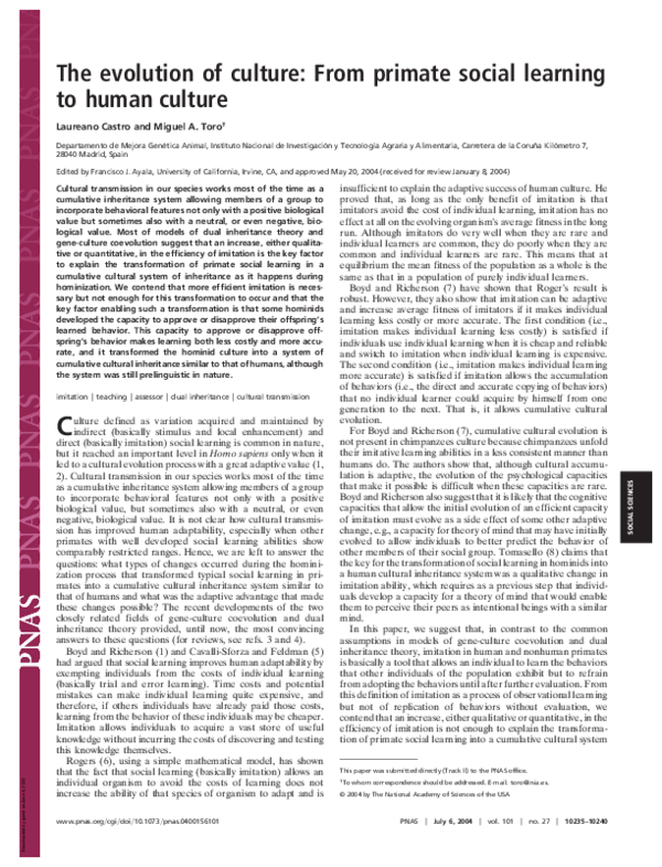(PDF) The evolution of culture: From primate social learning to human ...