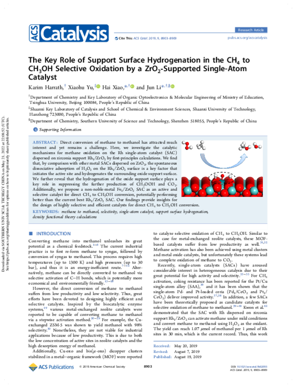 (PDF) The Key Role of Support Surface Hydrogenation in the CH 4 to CH 3 ...