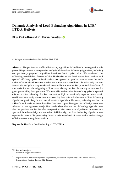 (PDF) Dynamic Analysis of Load Balancing Algorithms in LTE/LTE-A HetNets
