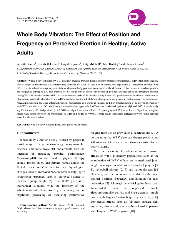 (PDF) Whole Body Vibration: The Effect of Position and Frequency on ...