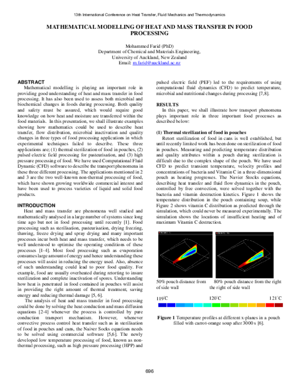 (PDF) Mathematical modelling of heat and mass transfer in food processing