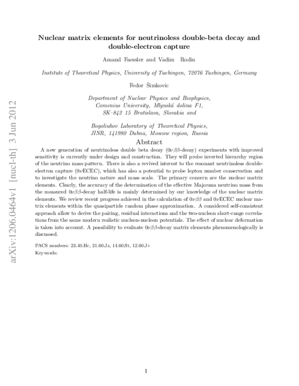 (PDF) Nuclear matrix elements for neutrinoless double-beta decay and ...