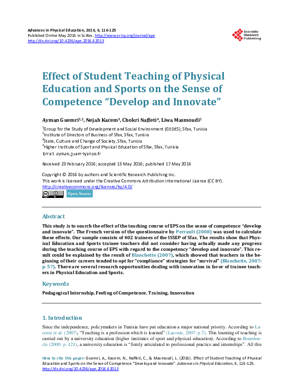 (PDF) Effect of Student Teaching of Physical Education and Sports on ...