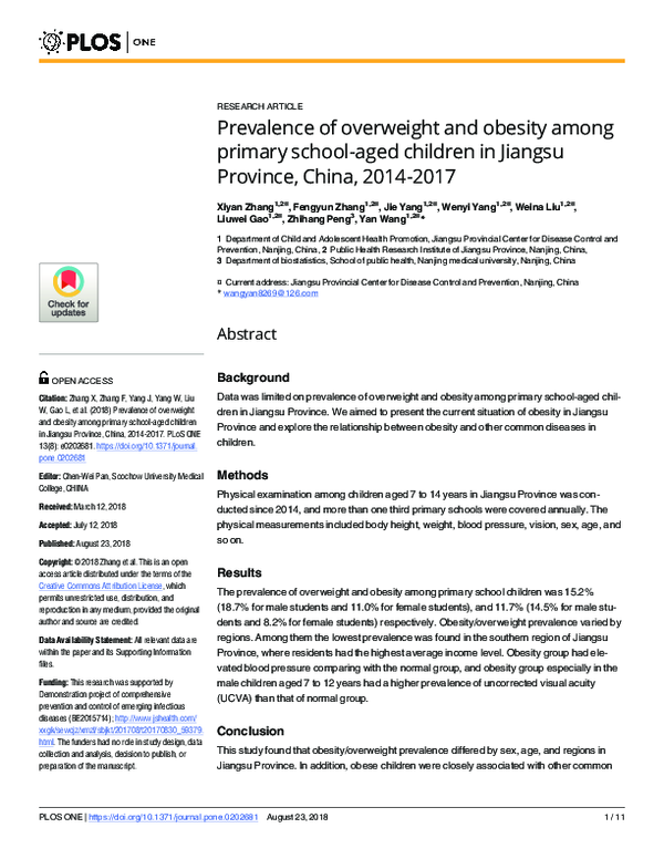 (PDF) Prevalence of overweight and obesity among primary school ...