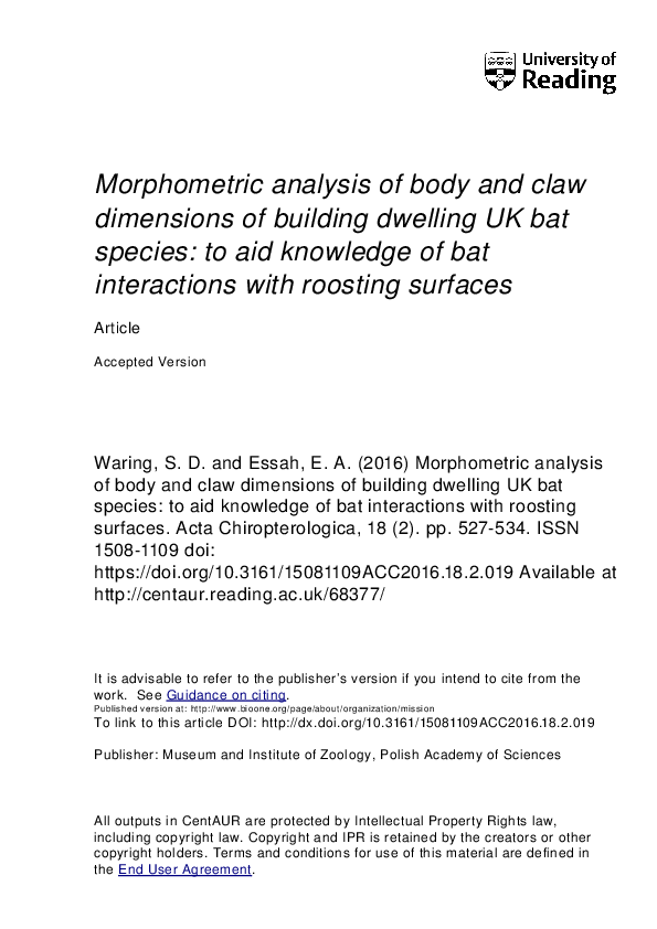 (PDF) Morphometric Analysis of Body and Claw Dimensions of Building ...