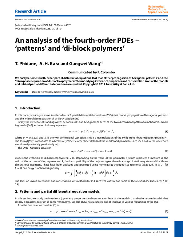 (PDF) An analysis of the fourth-order PDEs - ‘patterns’ and ‘di-block ...
