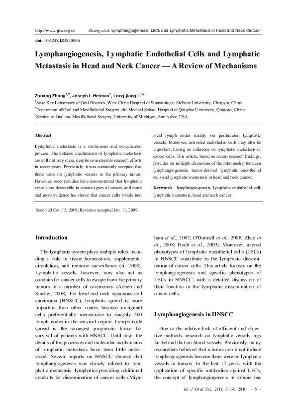 (PDF) Lymphangiogenesis, Lymphatic Endothelial Cells and Lymphatic ...