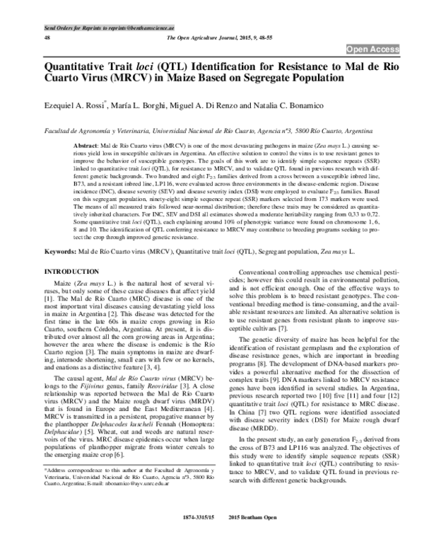 (PDF) Quantitative Trait loci (QTL) Identification for Resistance to ...