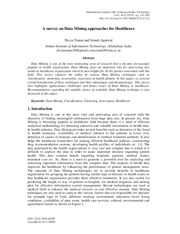 (PDF) A survey on Data Mining approaches for Healthcare