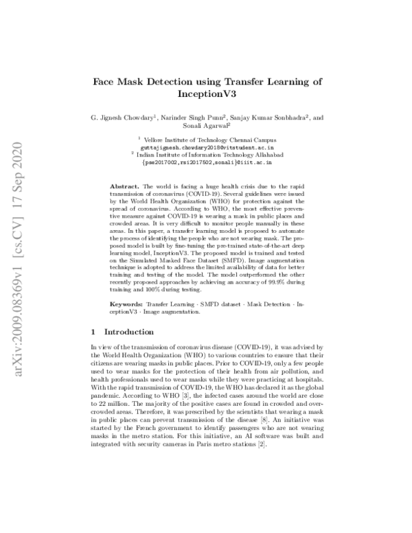 (PDF) Face Mask Detection Using Transfer Learning of InceptionV3