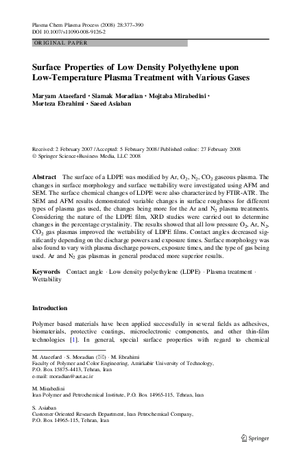 (PDF) Surface Properties of Low Density Polyethylene upon Low ...