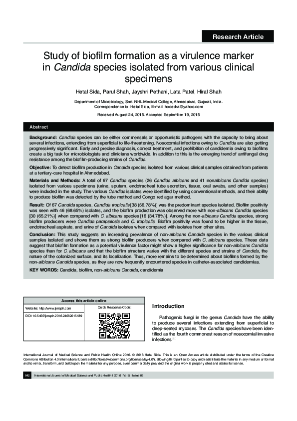 (PDF) Study of biofilm formation as a virulence marker in Candida ...
