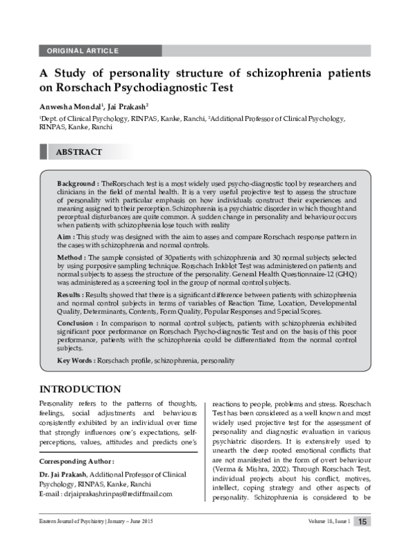 (PDF) A Study of Personality Structure of Schizophrenia Patients on ...