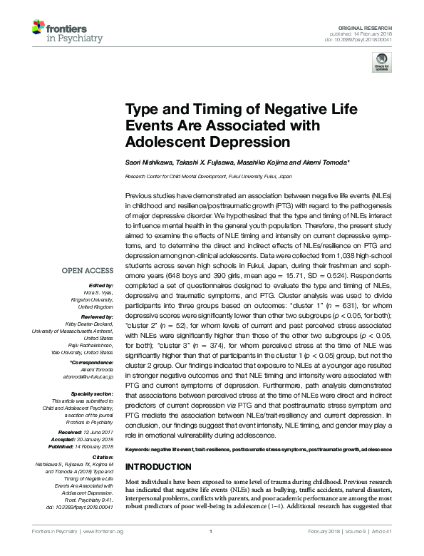 (PDF) Type and Timing of Negative Life Events Are Associated with ...