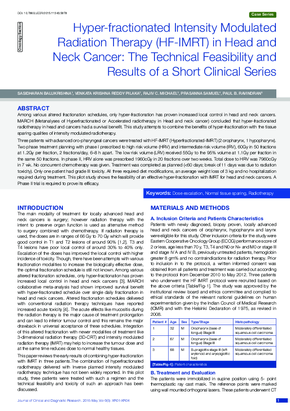 (PDF) Hyper-fractionated Intensity Modulated Radiation Therapy (HF-IMRT ...