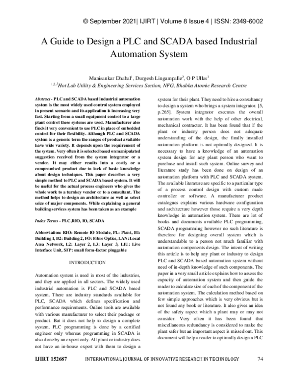 (PDF) A Guide to Design a PLC and SCADA based Industrial Automation System
