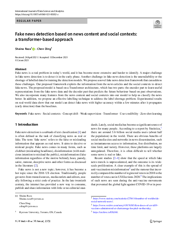 (PDF) Fake news detection based on news content and social contexts: a ...