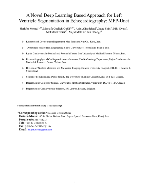 (PDF) MFP-Unet: A novel deep learning based approach for left ventricle ...