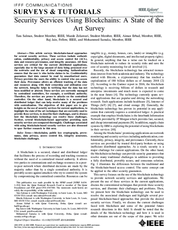 (PDF) Security Services Using Blockchains: A State of the Art Survey