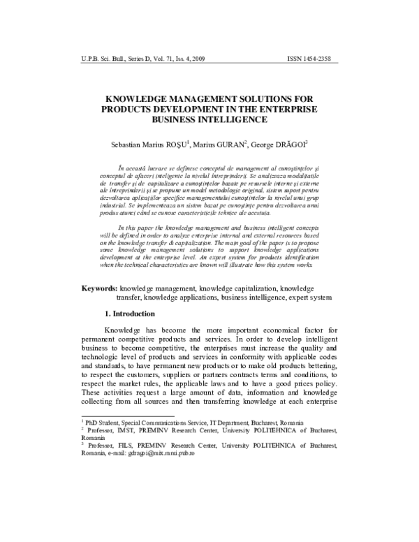 (PDF) Knowledge Management Solutions for Products Development in the ...
