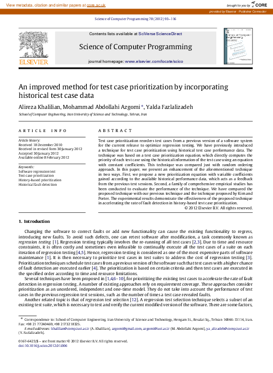 (PDF) An improved method for test case prioritization by incorporating ...