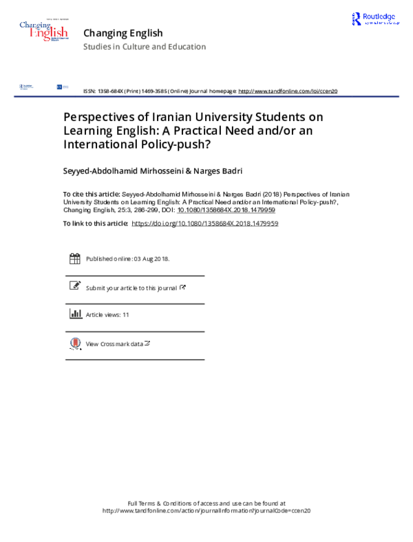 (PDF) Perspectives of Iranian University Students on Learning English ...